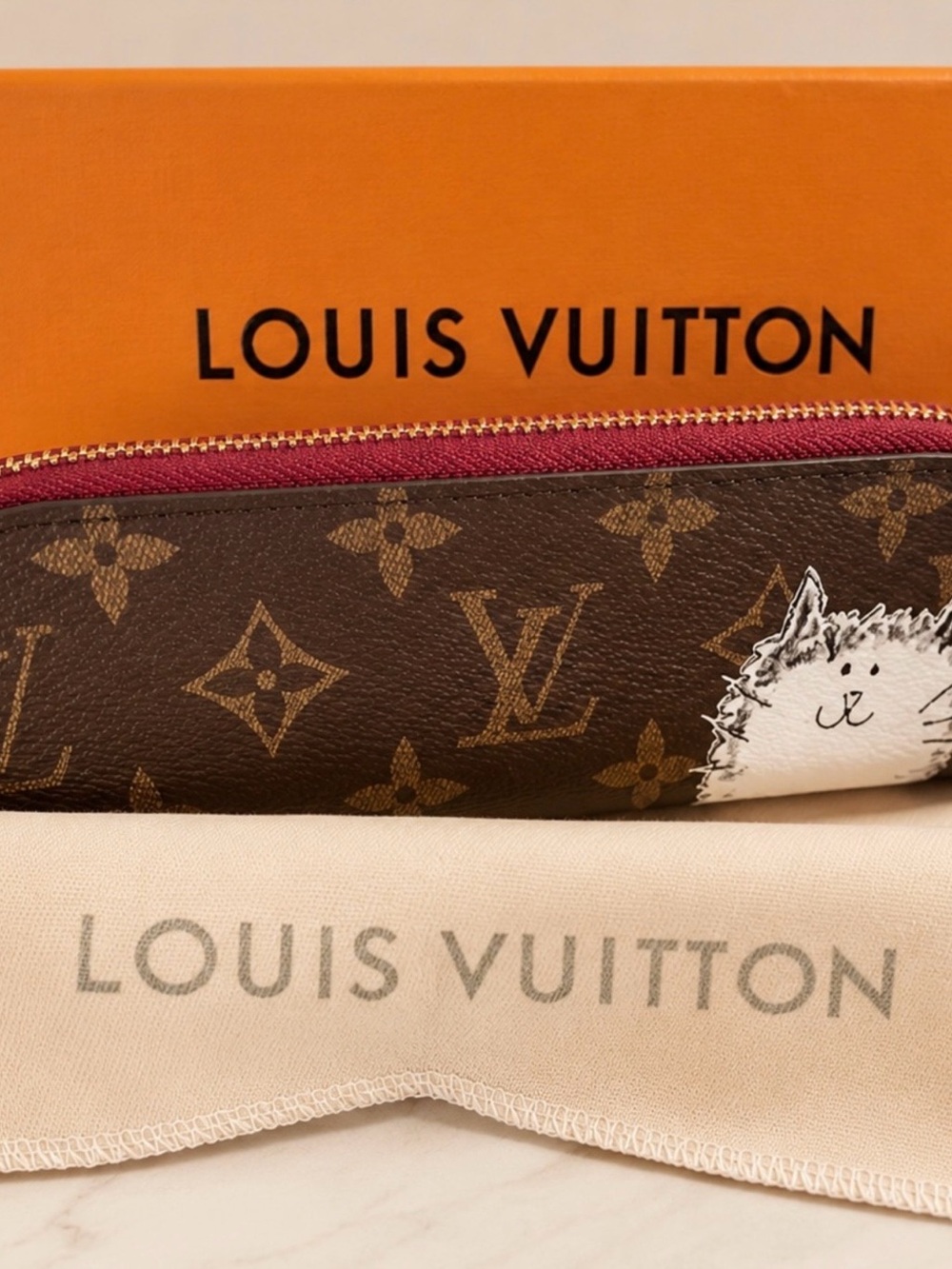 Louis Vuitton Monogram Pouch with Brown Canvas and Berry Zipper